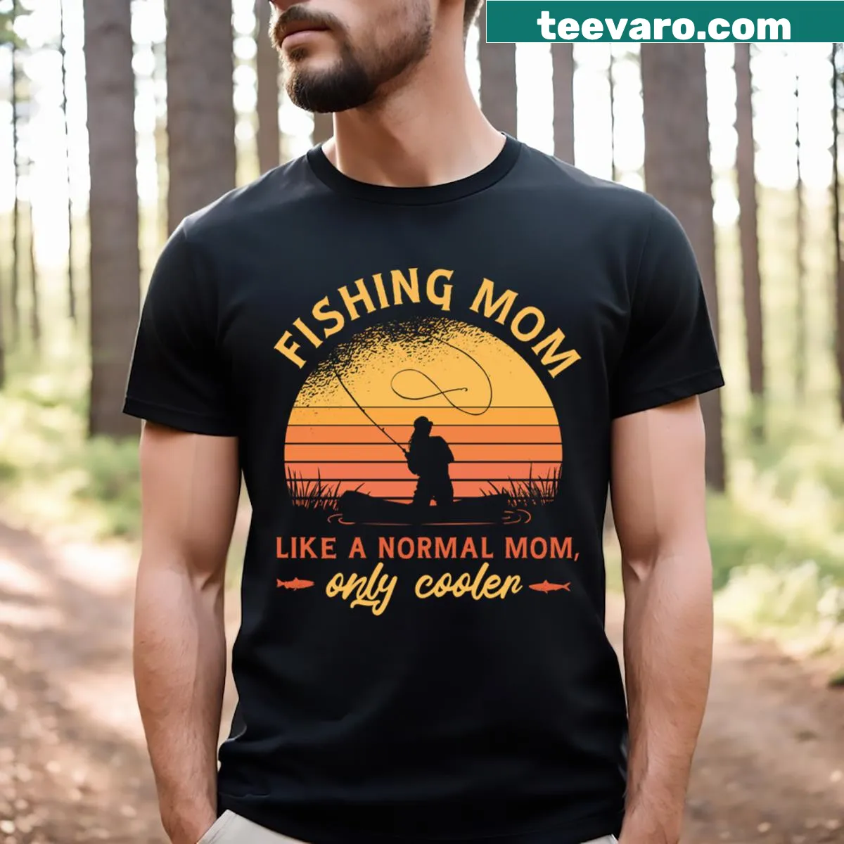 Playful T-shirt for fishing moms with humorous text — on a men's t-shirt