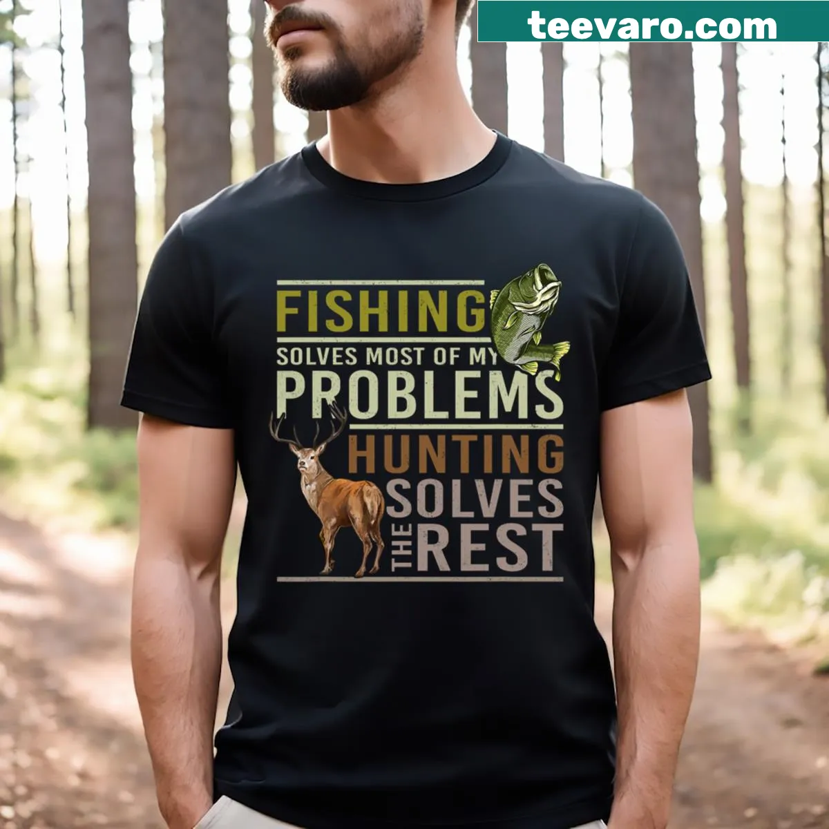 T-shirt featuring the phrase 'Fishing Solves Most Of My Problems' — on a men's t-shirt