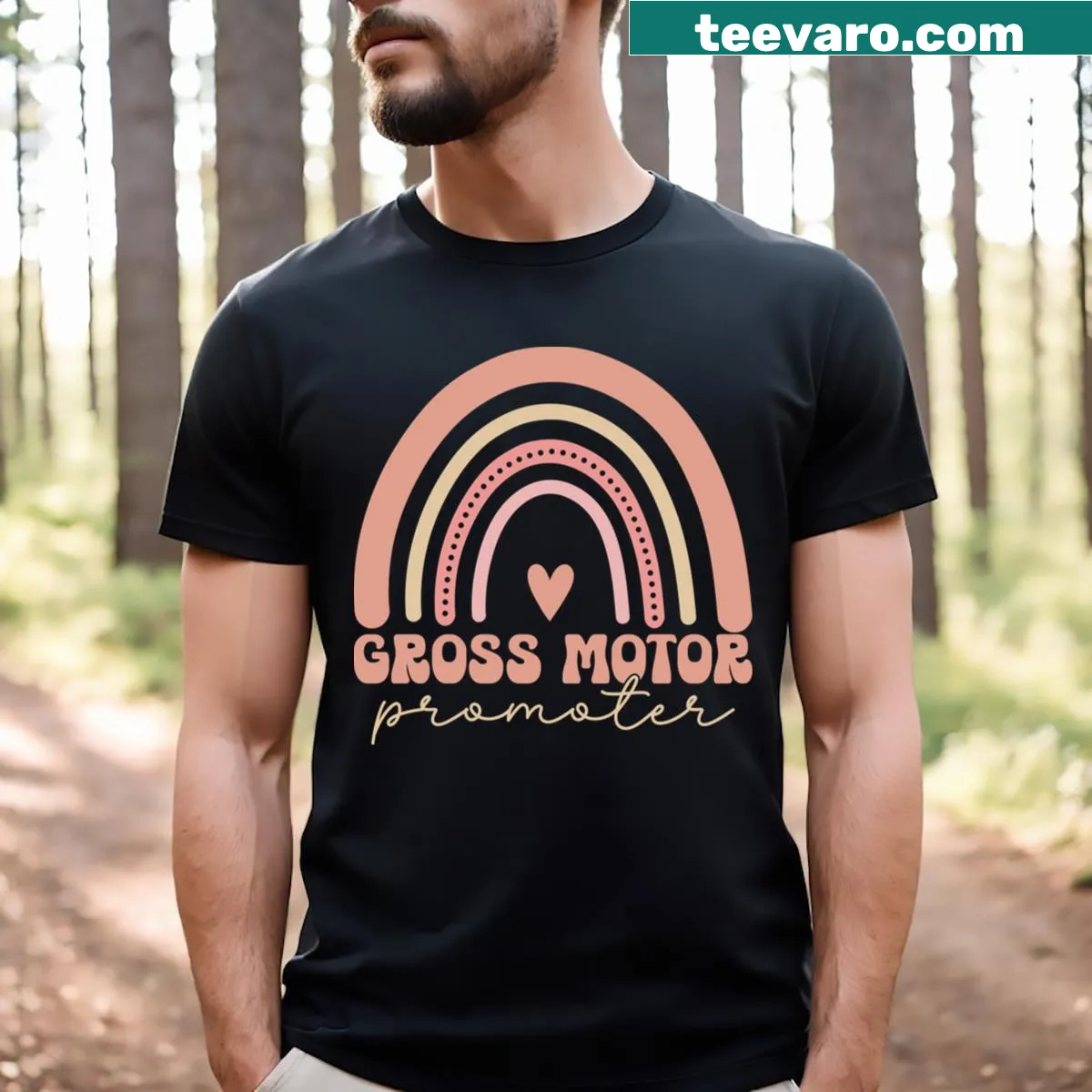 Funny typography design 'Gross Motor Promoter' for physical therapists. — on a men's t-shirt