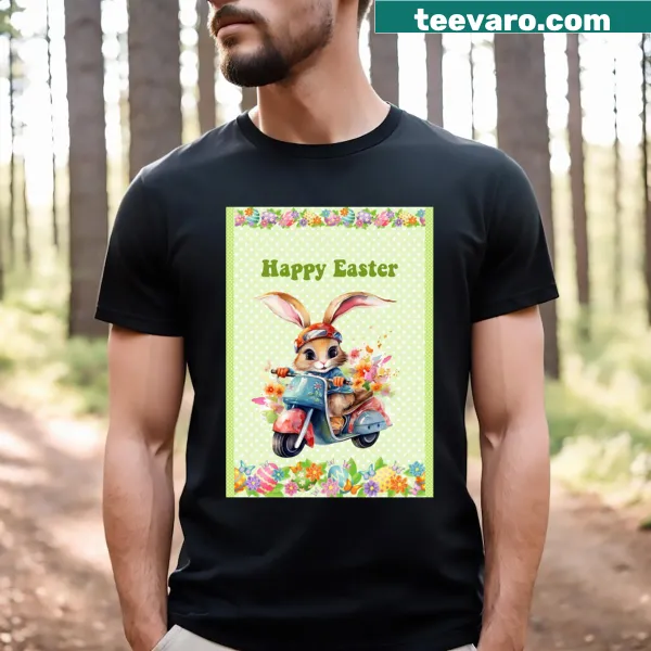 Cute Easter bunny on a bike illustration on a T-shirt
