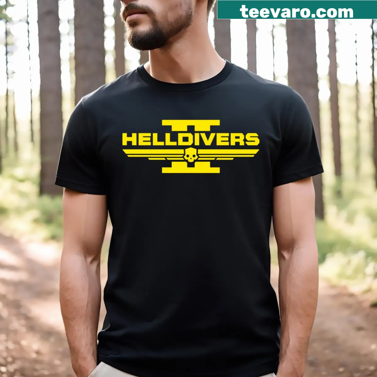 T-shirt with Helldivers 2 gaming graphic — on a men's t-shirt