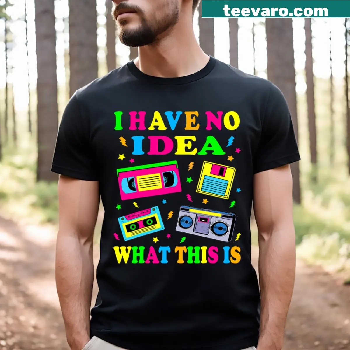 Text design saying 'I Have No Idea What This Is' with retro outfit reference — on a men's t-shirt