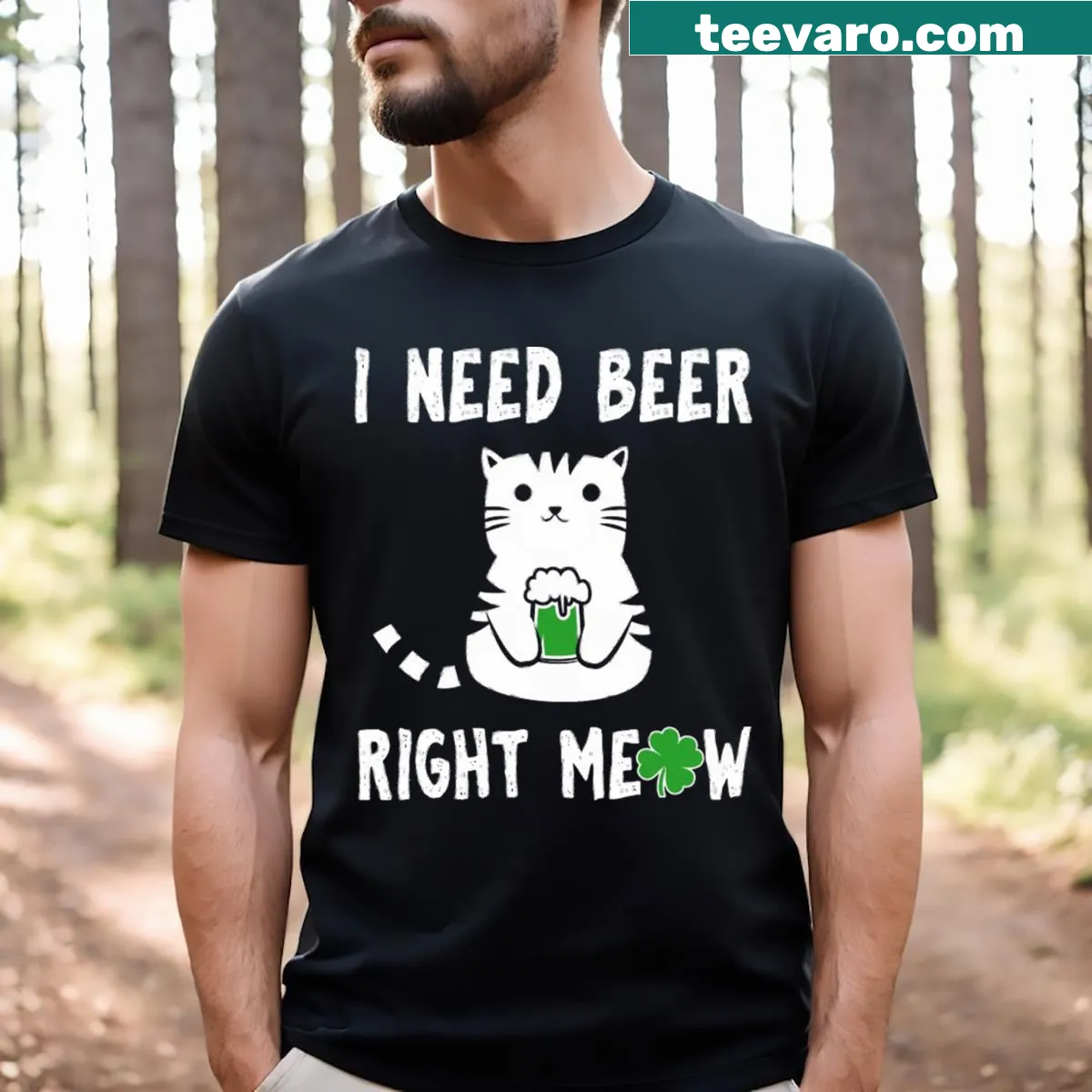 Cat asking for beer in a fun design for St. Patrick's Day — on a men's t-shirt