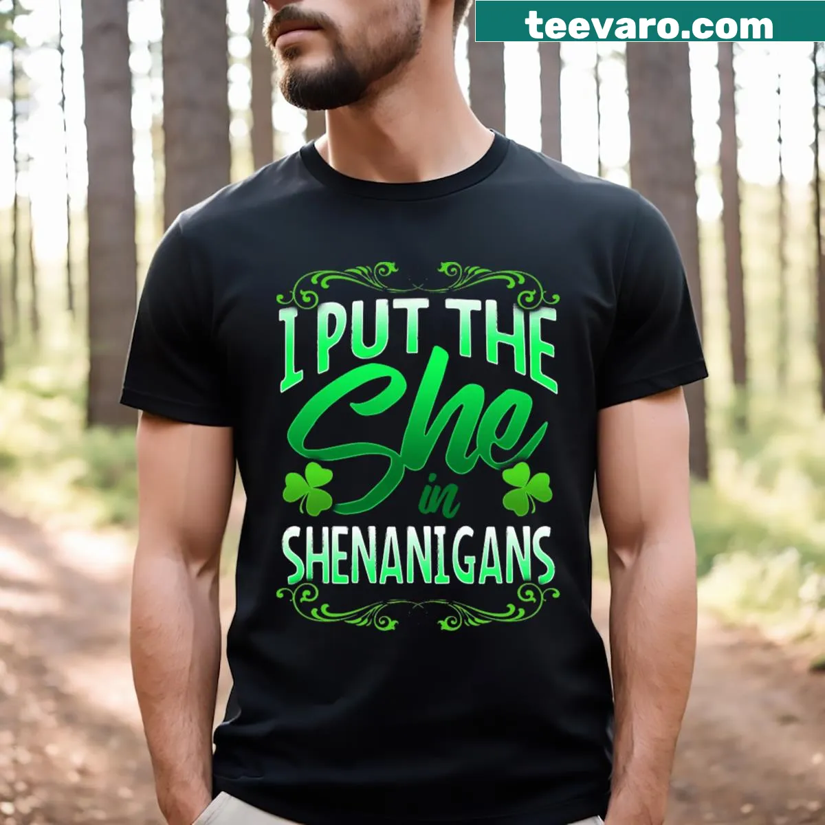 Funny St. Patrick's Day t-shirt with shamrocks — on a men's t-shirt
