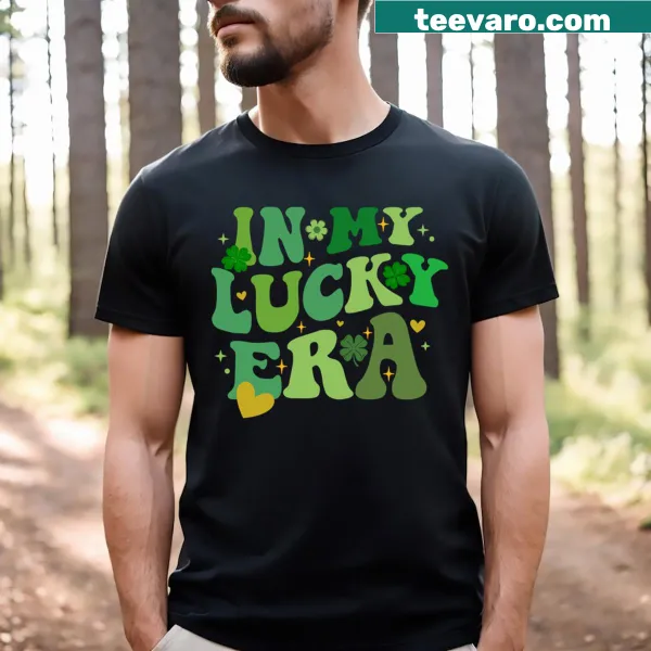 Shamrock-themed St. Patrick's Day T-shirt with a lucky era graphic