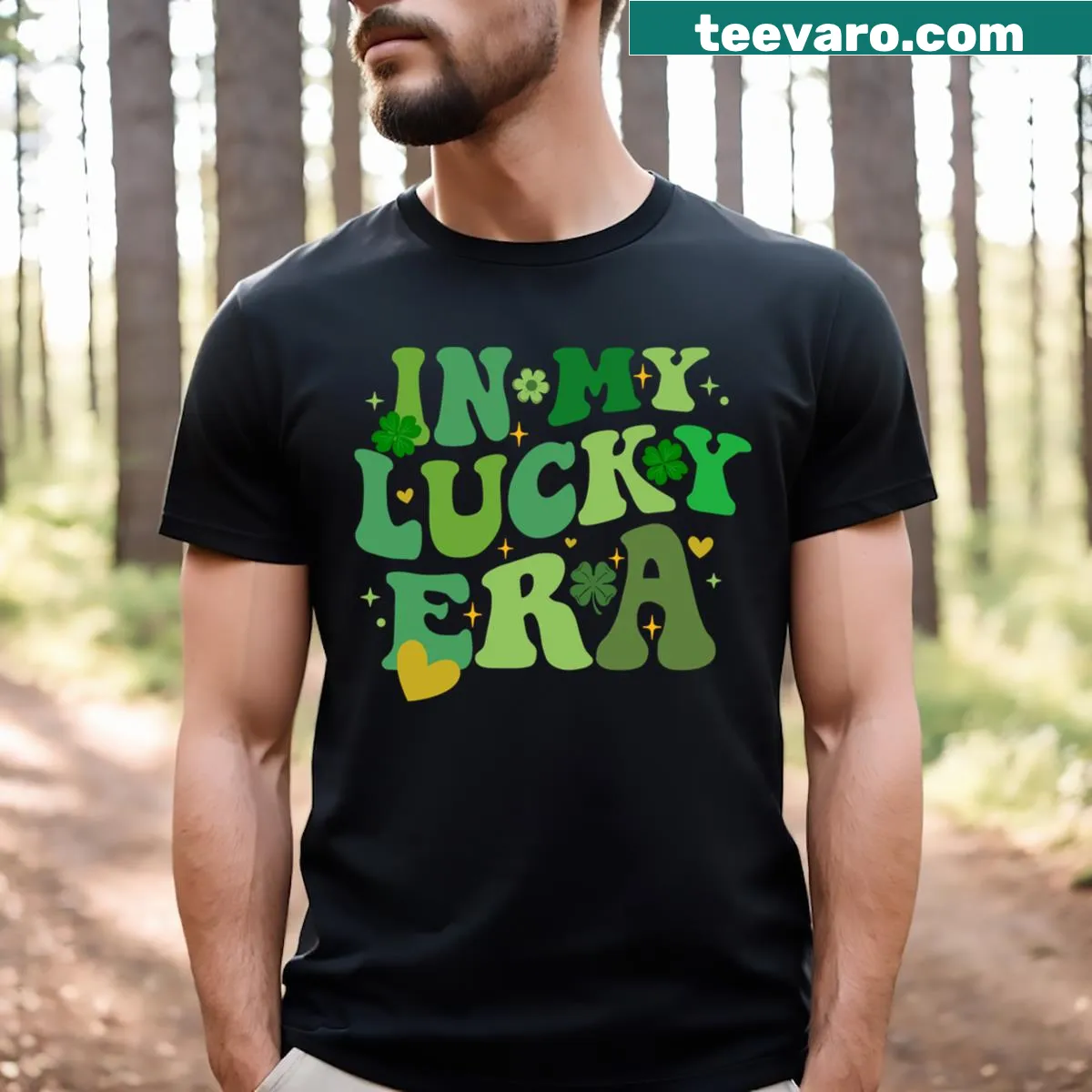 Shamrock-themed St. Patrick's Day T-shirt with a lucky era graphic — on a men's t-shirt