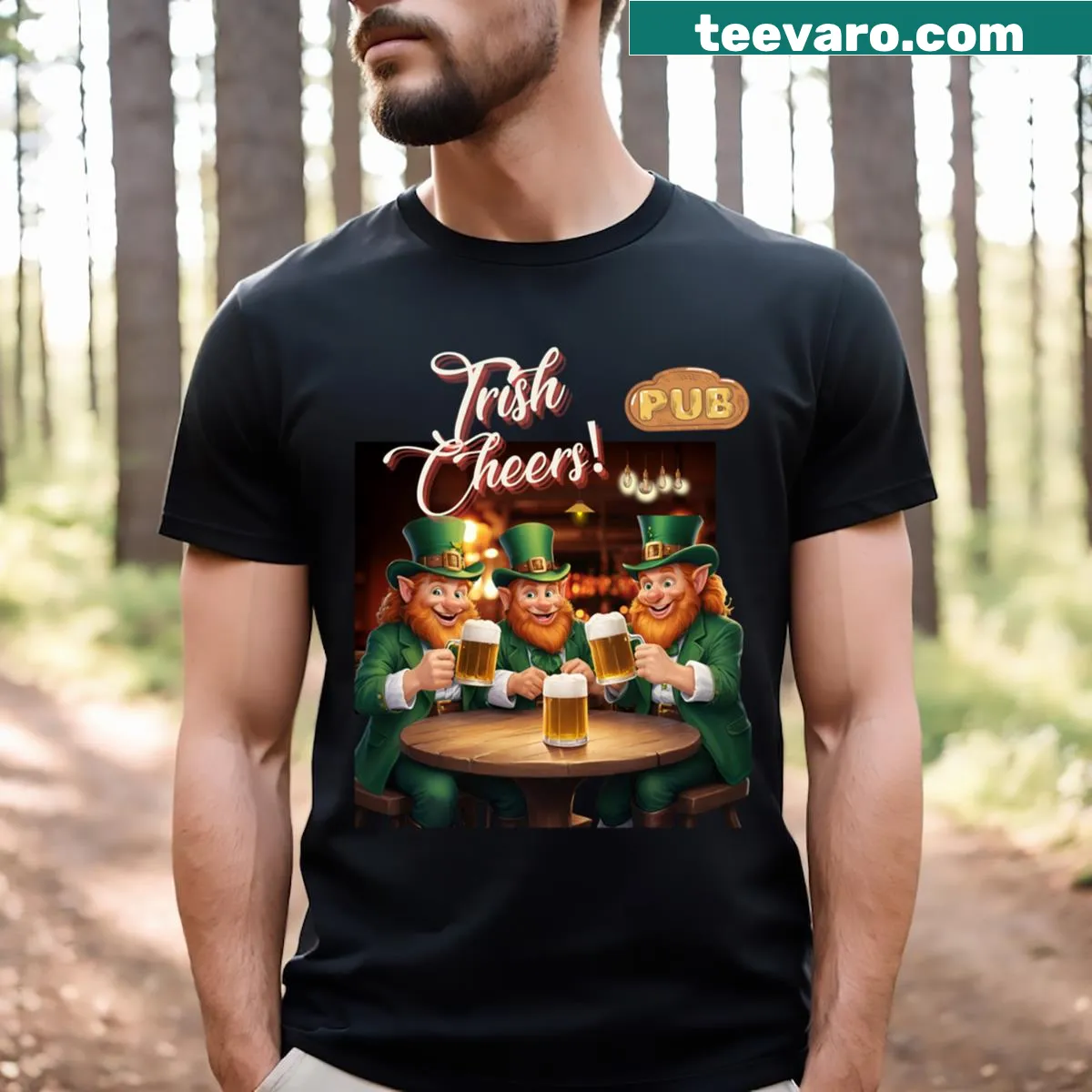 Bold 'Cheers' graphic on a T-shirt celebrating Irish culture — on a men's t-shirt