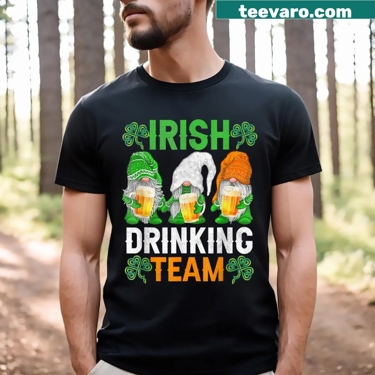 Funny gnome drinking beer graphic on a T-shirt — on a men's t-shirt