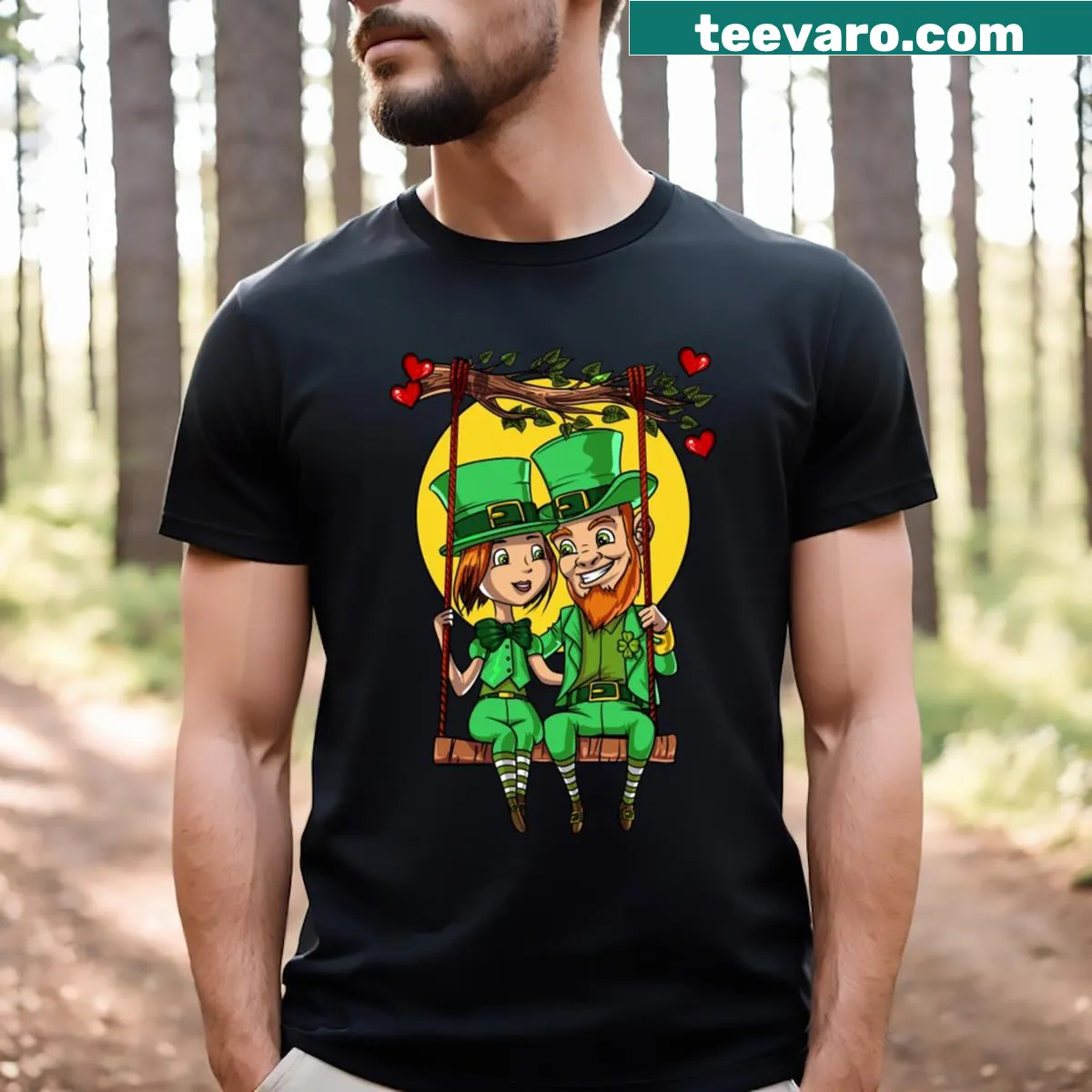 Couple T-shirt featuring Irish leprechauns for Valentine's Day — on a men's t-shirt