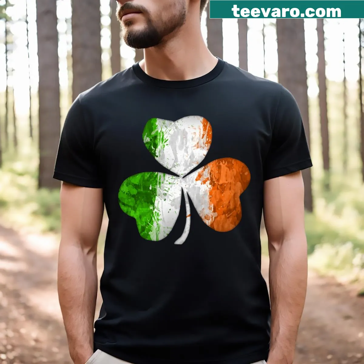 Grunge-style t-shirt featuring a distressed shamrock design — on a men's t-shirt