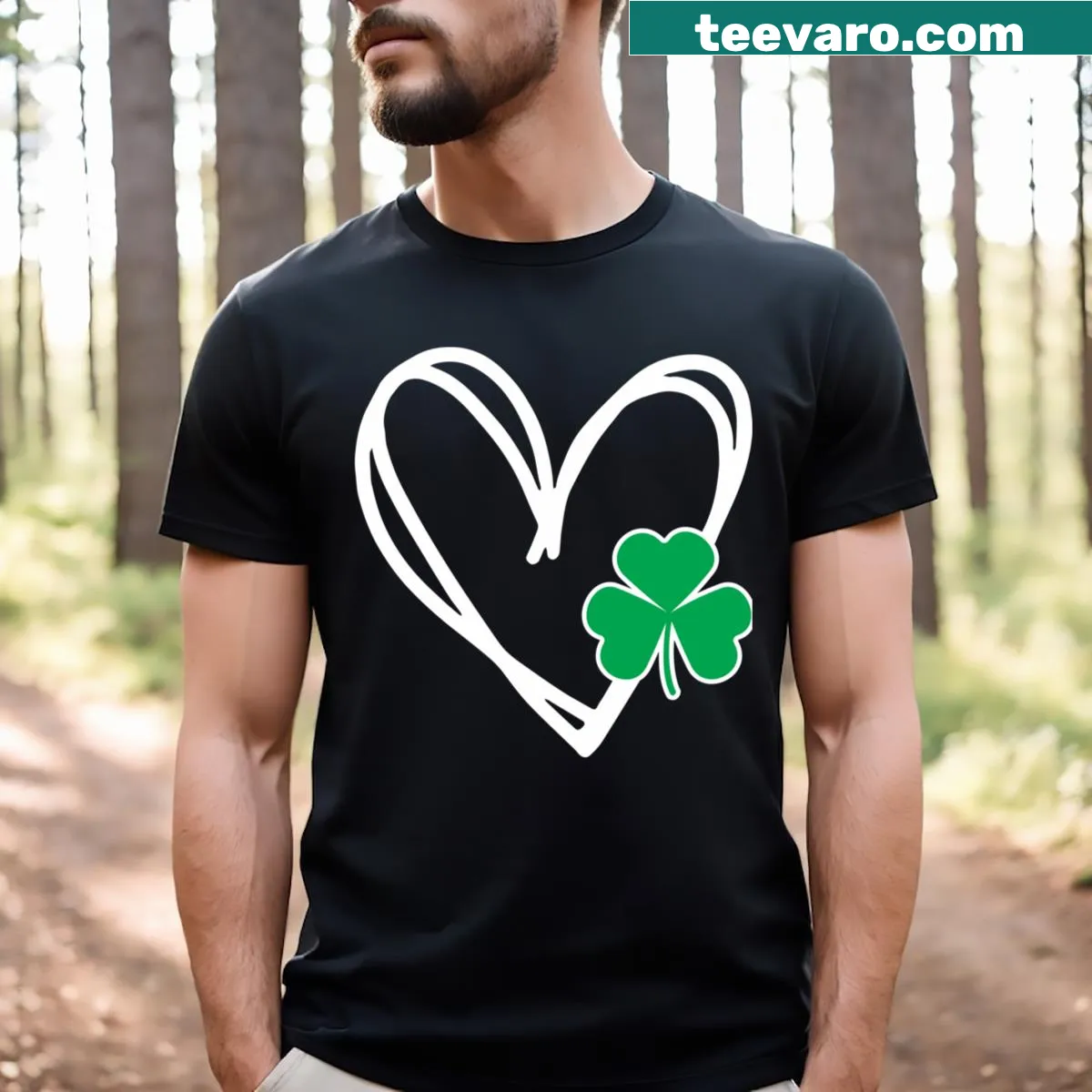 Heart-shaped shamrock design for St. Patrick's Day in a kids' t-shirt — on a men's t-shirt
