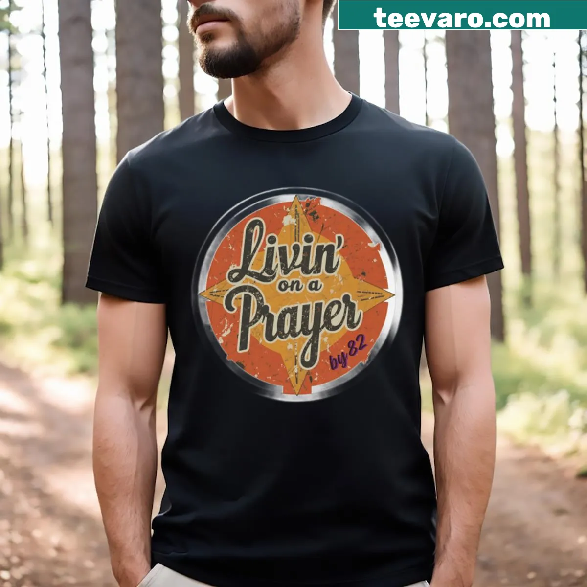 Tribute t-shirt inspired by the song Livin' On A Prayer — on a men's t-shirt