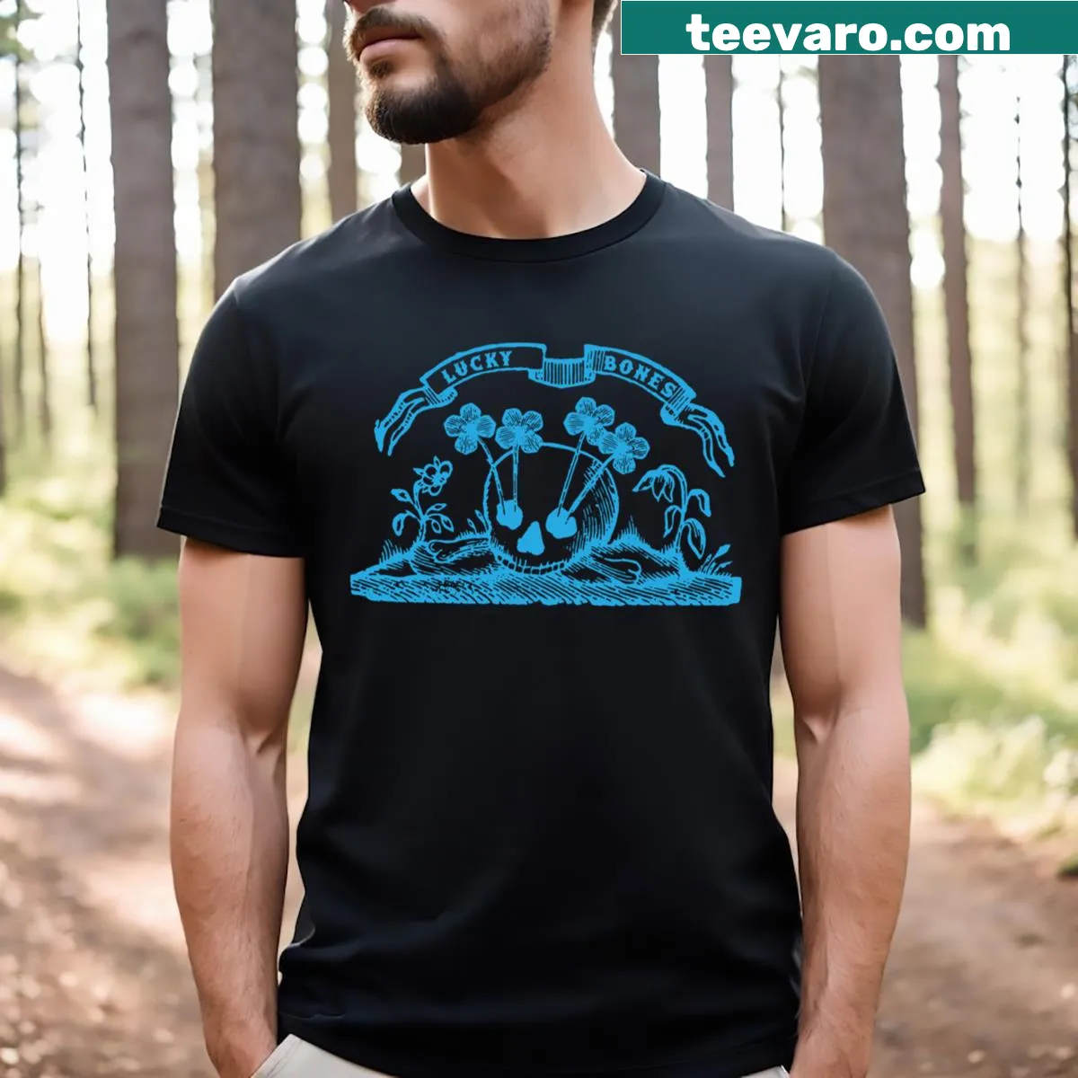 Playful T-shirt design featuring bones symbolizing luck — on a men's t-shirt