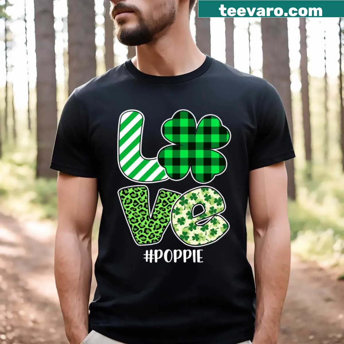 Trendy St. Patrick's Day T-shirt with plaid, leopard, and shamrock designs — on a men's t-shirt