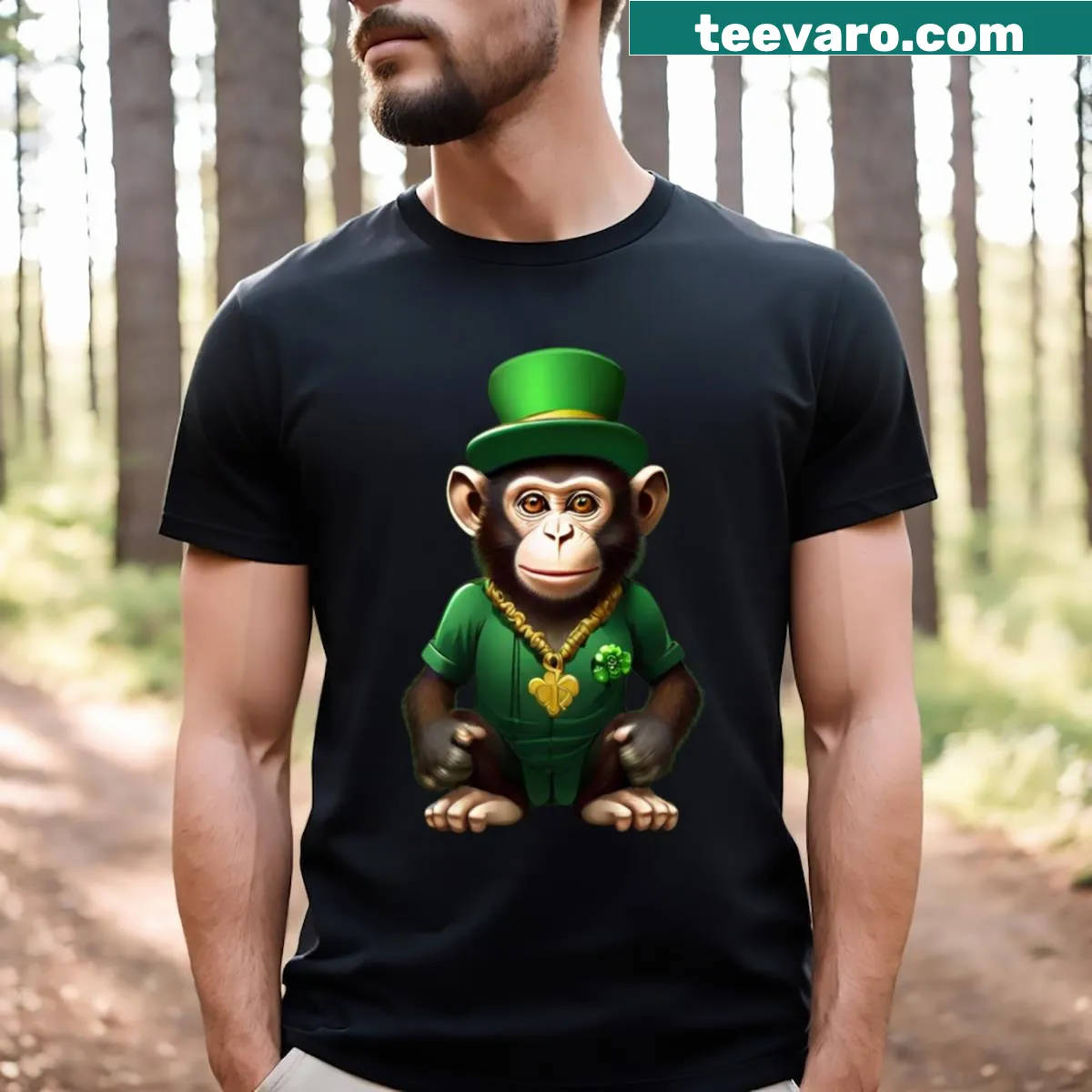 Cute monkey with shamrocks design for St. Patrick's Day — on a men's t-shirt