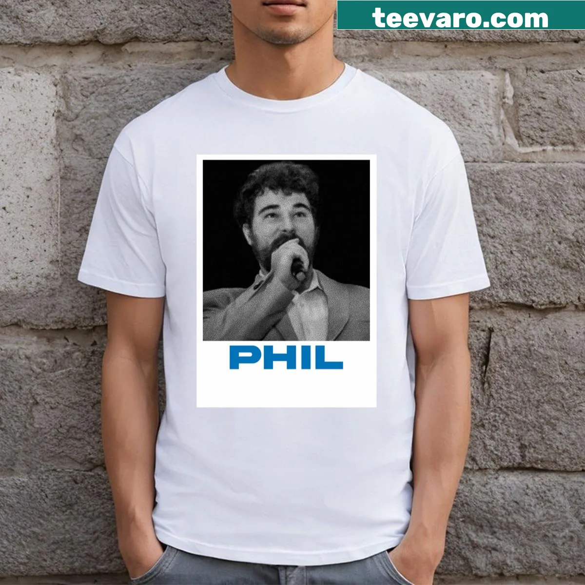 Minimalist T-shirt featuring the name 'Phil' in bold typography — on a men's t-shirt