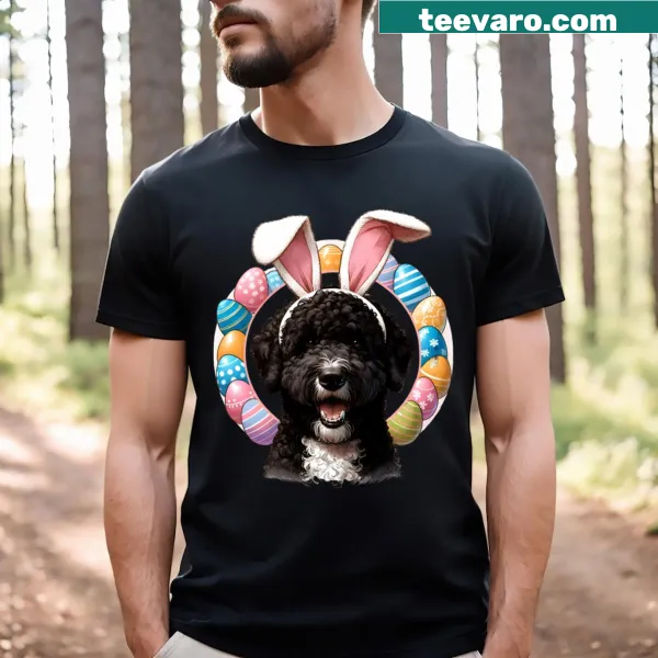 Cute Portuguese Water Dog t-shirt with bunny ears for Easter
