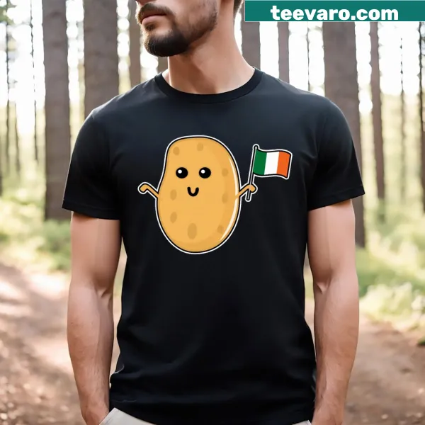 T-shirt featuring a potato graphic with an Irish flag