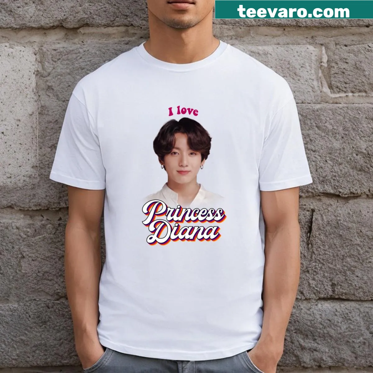 Retro T-shirt featuring Princess Diana and Jungkook meme graphic — on a men's t-shirt