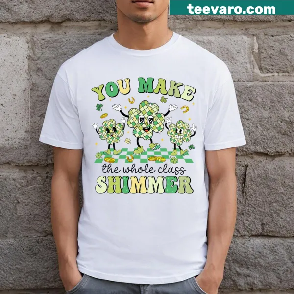 Illustrated St. Patrick's Day t-shirt for teachers with shamrocks
