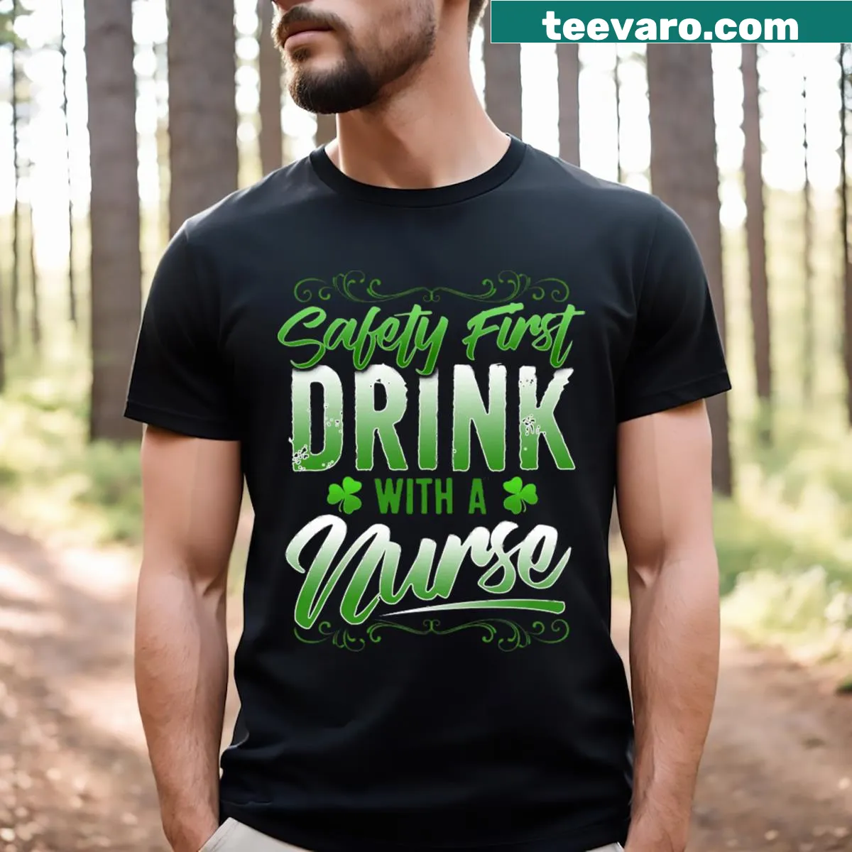 Funny St. Patrick's Day T-shirt for nurses with bold text — on a men's t-shirt