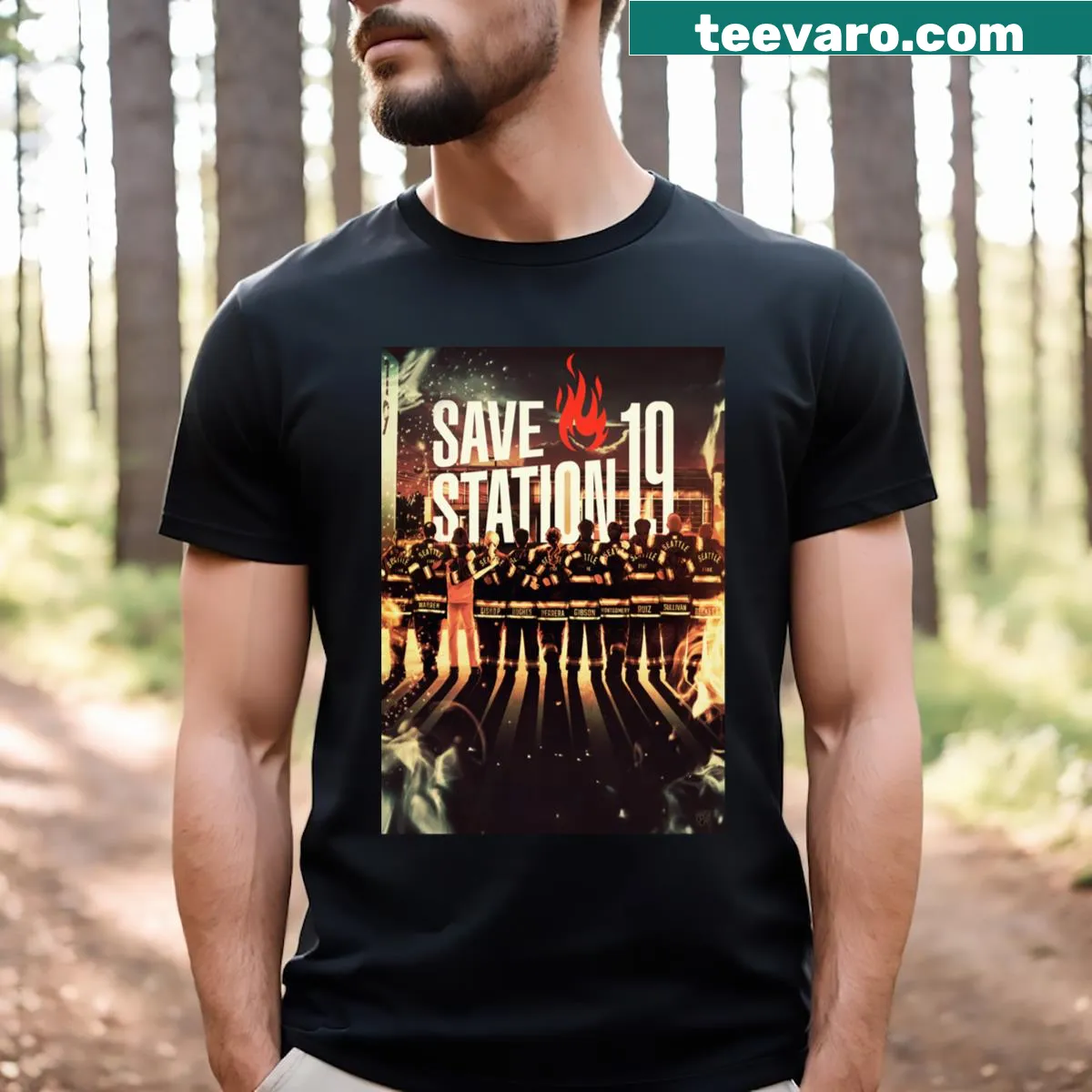 T-shirt featuring a graphic paying tribute to 'Station 19' series — on a men's t-shirt