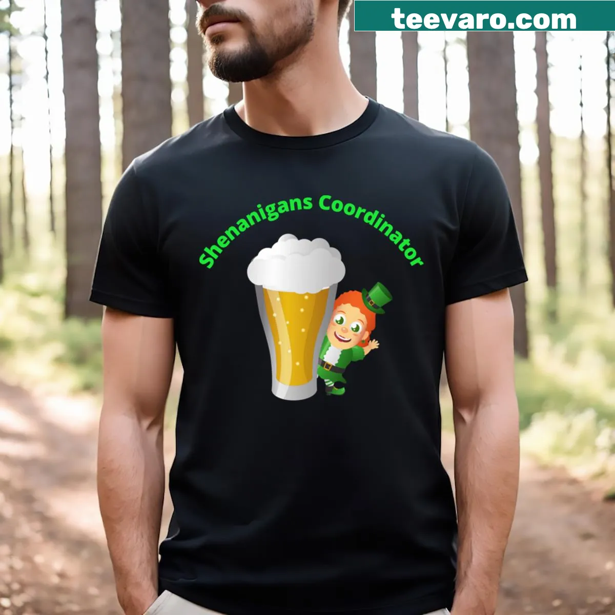 Text reading 'Shenanigans Coordinator' on a St. Patrick's Day t-shirt. — on a men's t-shirt