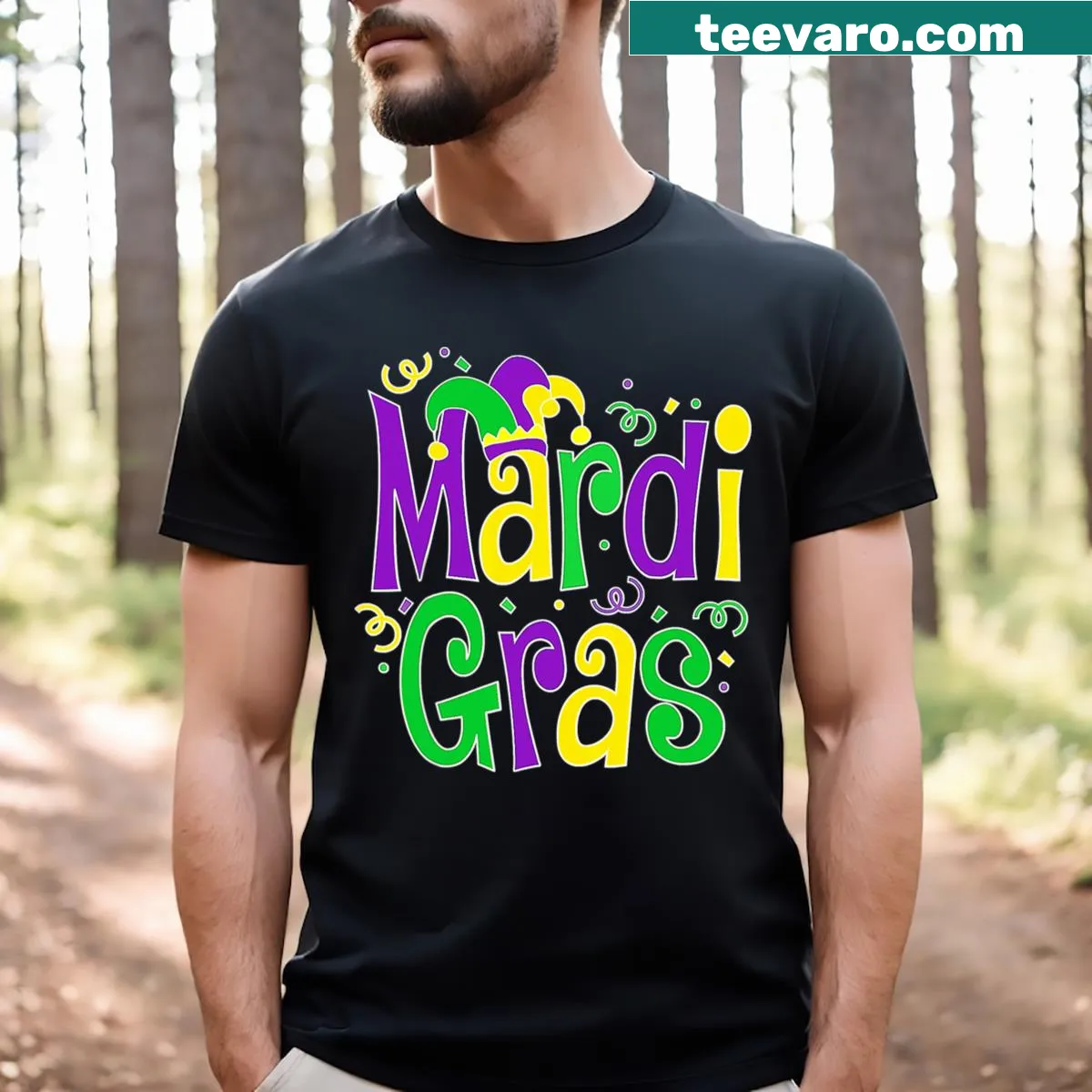 Fun Mardi Gras party shirt for men and kids — on a men's t-shirt