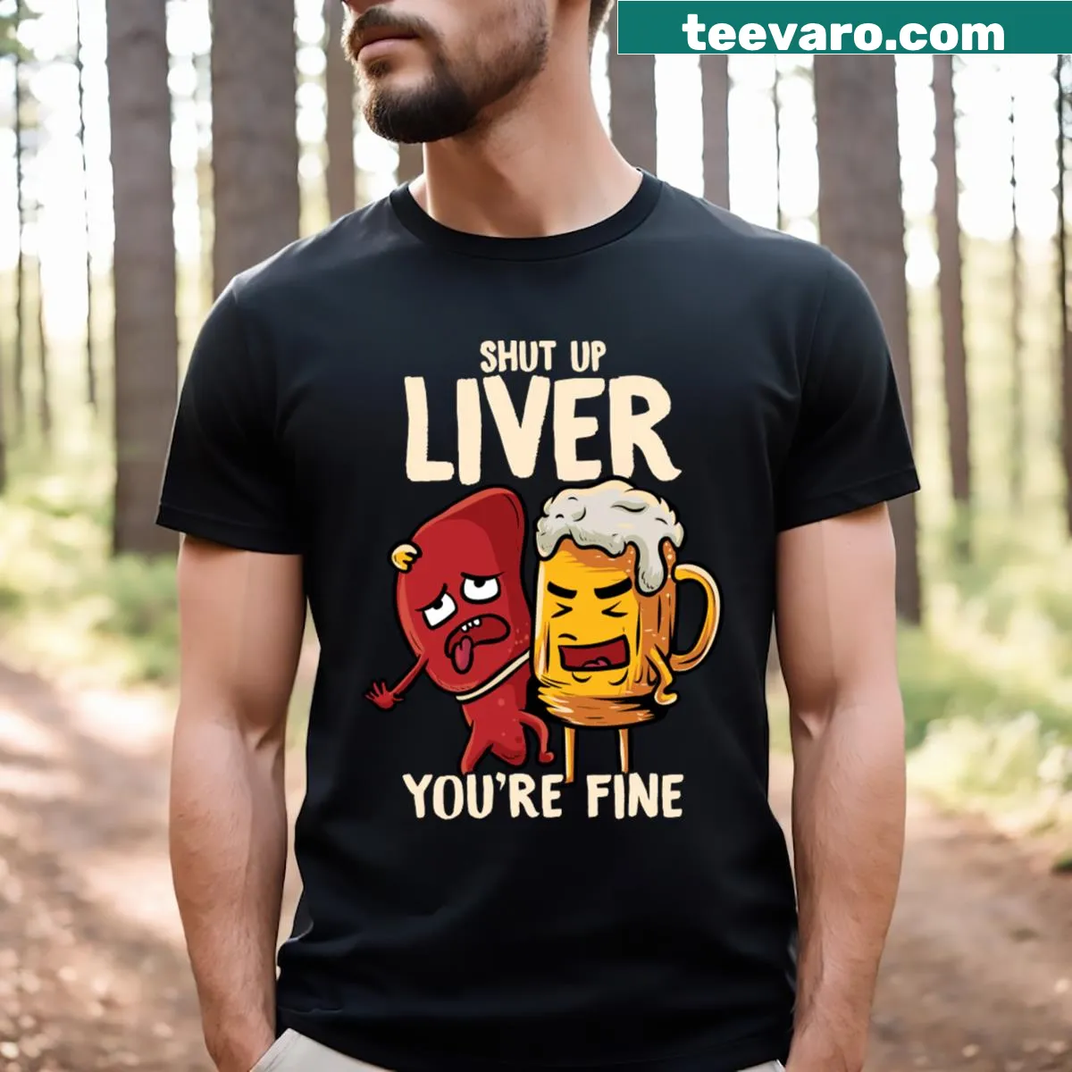 Funny beer drinking pun graphic t-shirt — on a men's t-shirt
