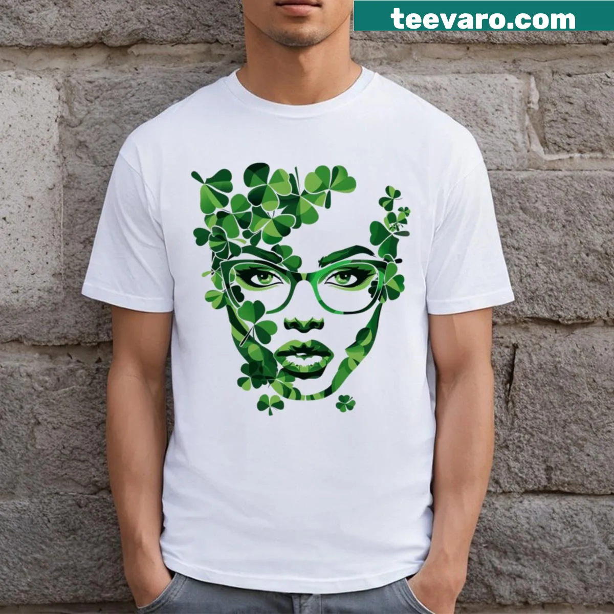 T-shirt featuring an afro female face design for St. Patrick's Day — on a men's t-shirt