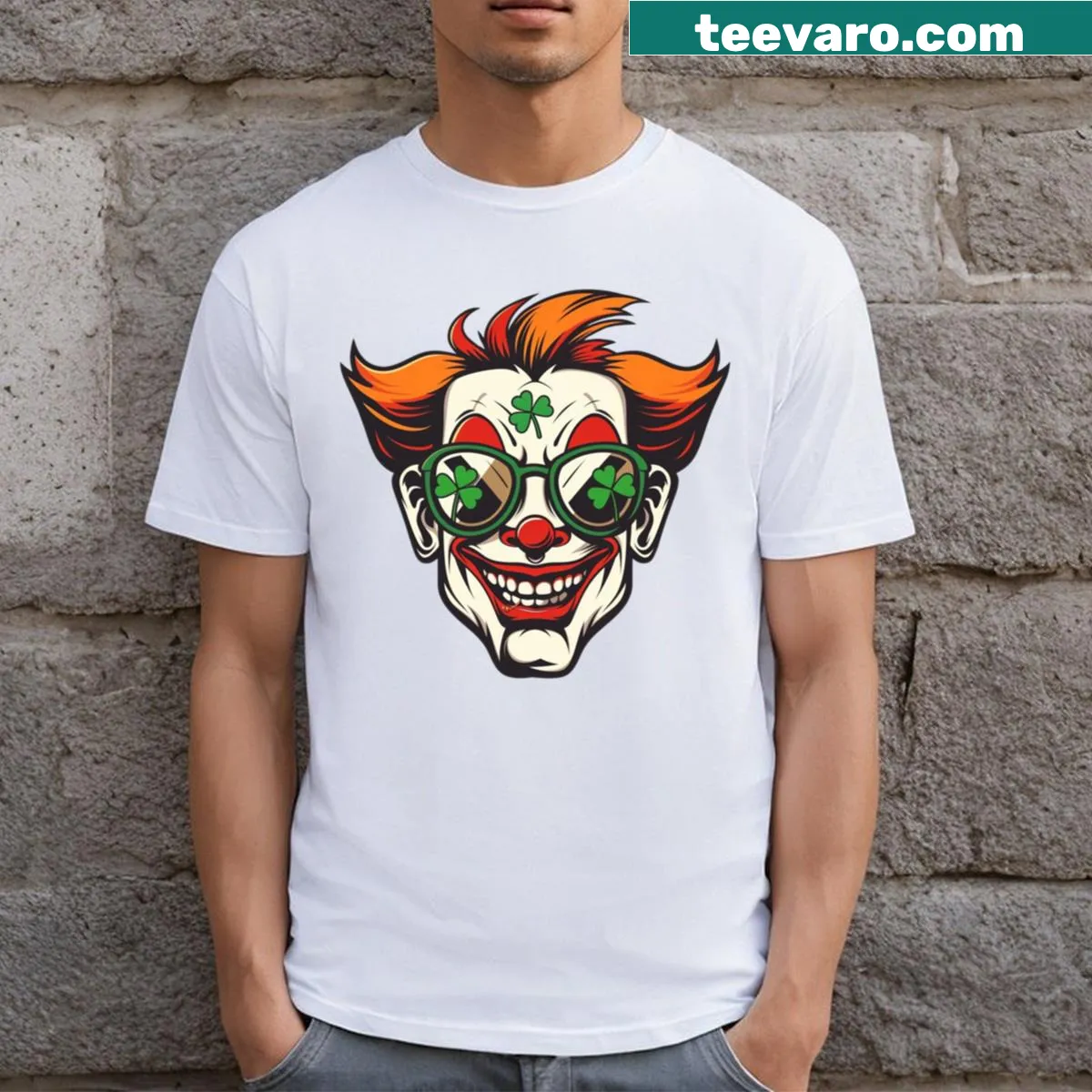 Cartoon clown design t-shirt for St. Patrick's Day — on a men's t-shirt