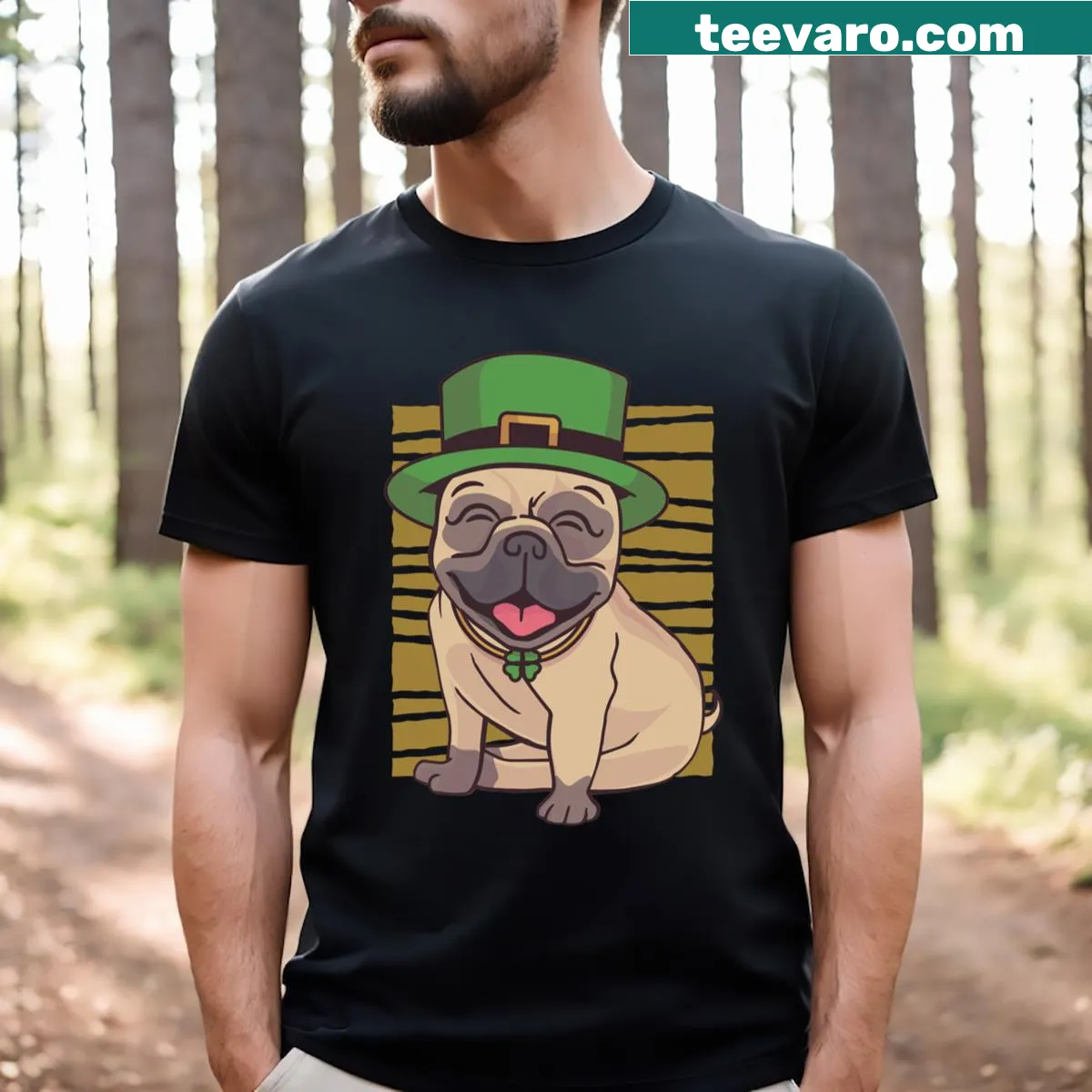 Adorable pug t-shirt for St. Patrick's Day celebration — on a men's t-shirt