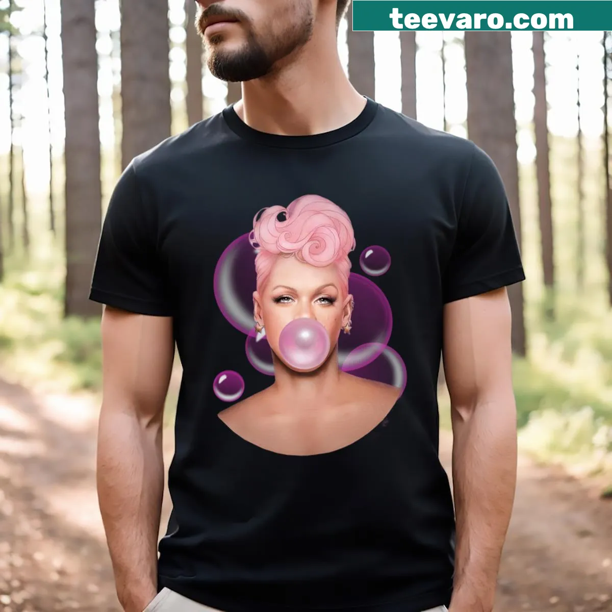 Colorful carnival-themed t-shirt celebrating P!nk's music — on a men's t-shirt