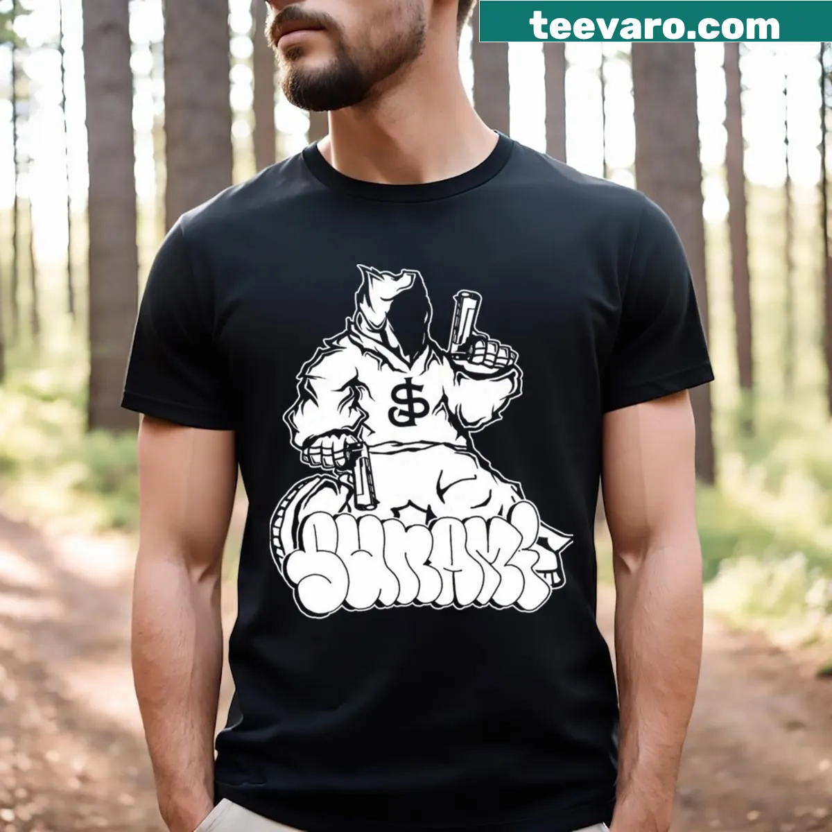 Bold graphic t-shirt with 'Sunami' typography — on a men's t-shirt