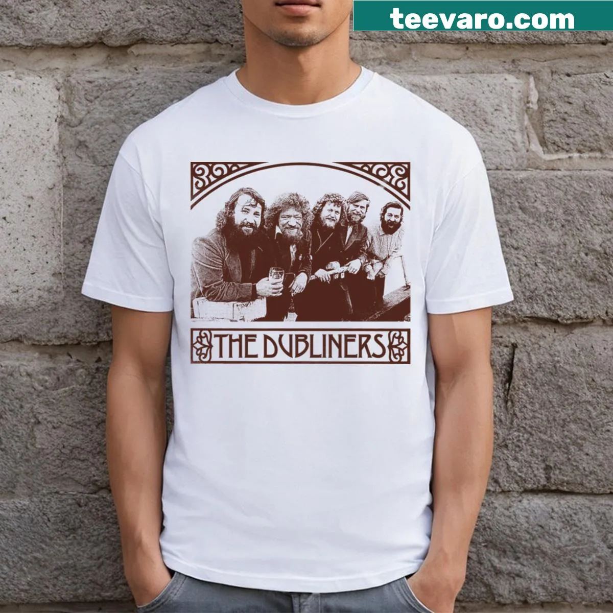 Vintage style t-shirt featuring The Dubliners original design — on a men's t-shirt