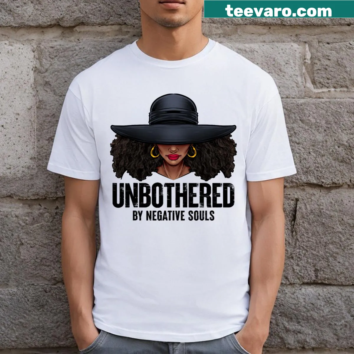 T-shirt with a bold slogan celebrating strength and resilience — on a men's t-shirt
