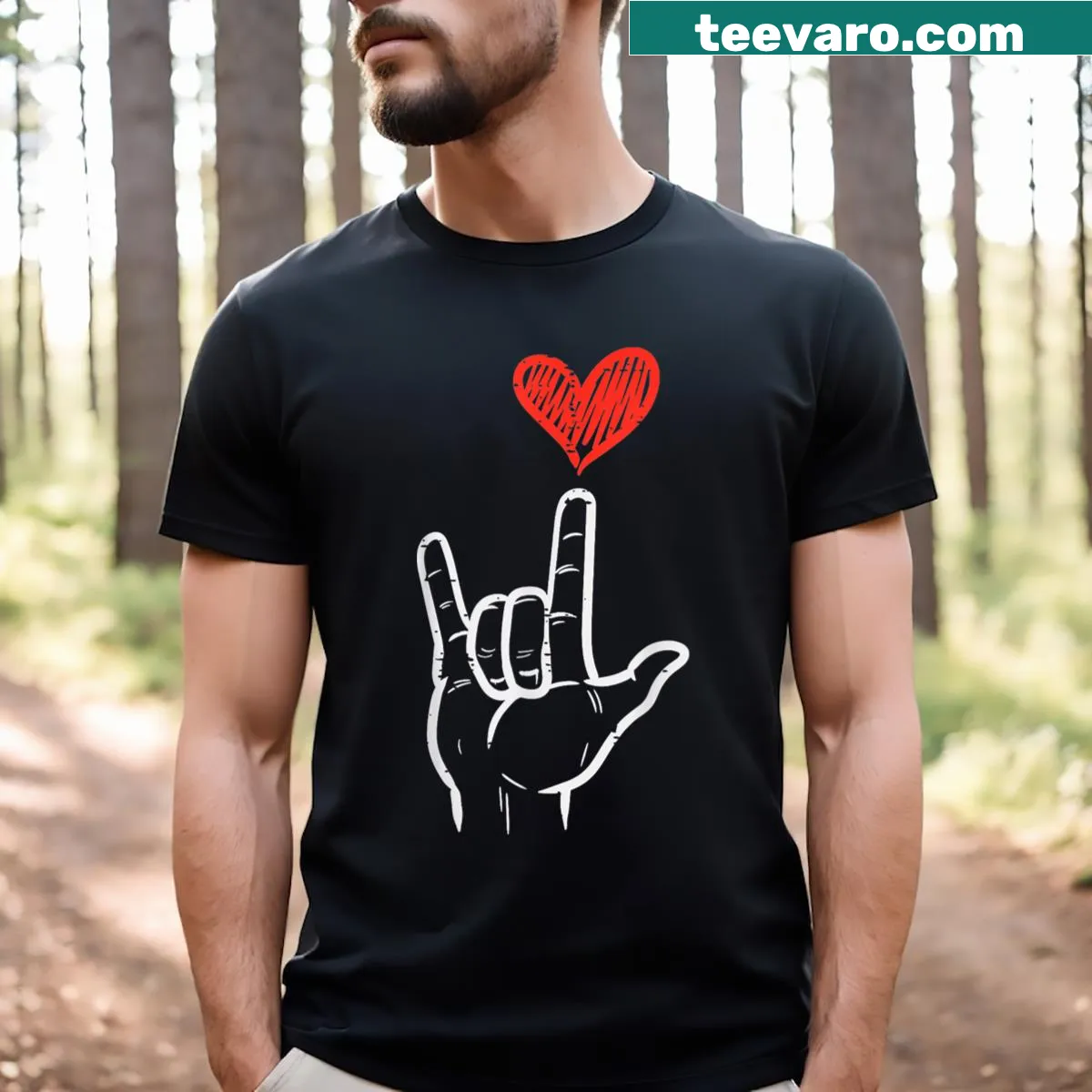 ASL hand sign for 'I love you' graphic on a kids' T-shirt. — on a men's t-shirt