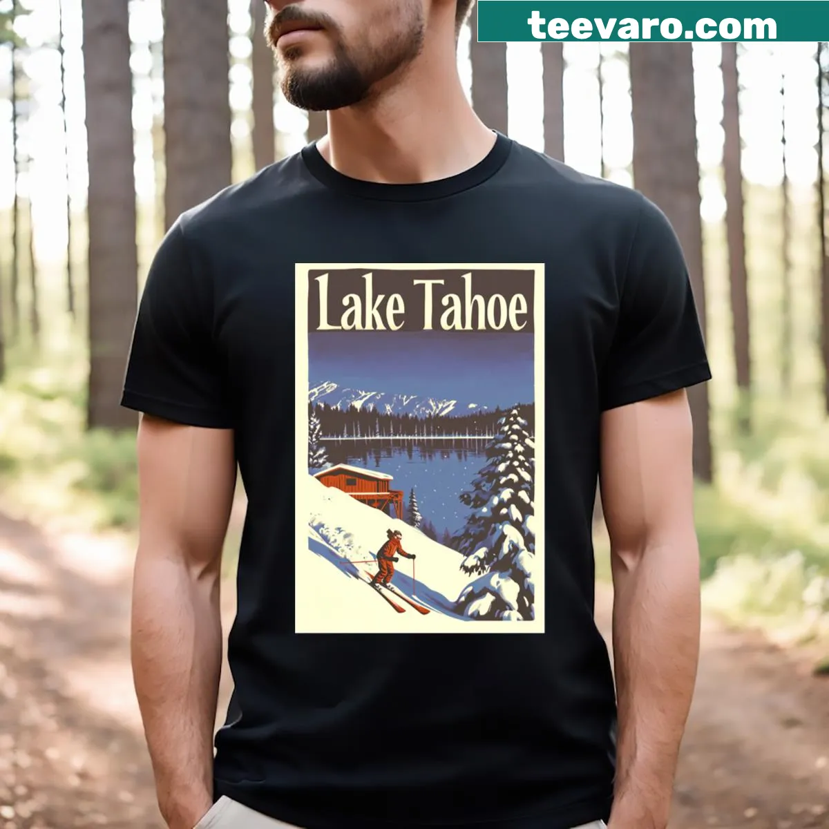 Vintage Lake Tahoe T-shirt celebrating winter sports — on a men's t-shirt