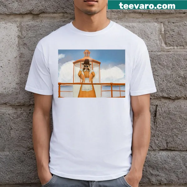 Illustrated T-shirt featuring a Welsh lady and a lighthouse in a whimsical style