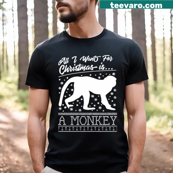 Christmas t-shirt with a cute monkey knit pattern
