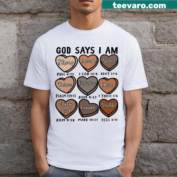 T-shirt with the phrase 'God Says I Am Christian' in decorative script