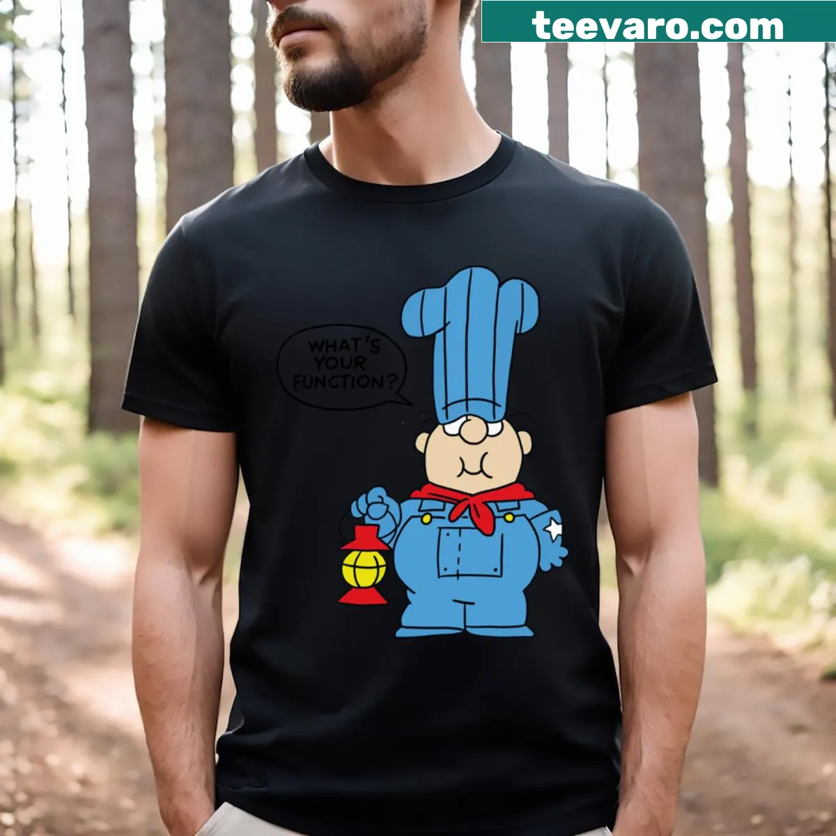 Whimsical graphic t-shirt celebrating grammar with playful typography — on a men's t-shirt