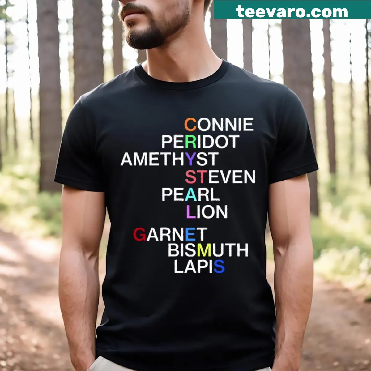 Illustrative Crystal Gem Team T-shirt featuring fantasy elements — on a men's t-shirt