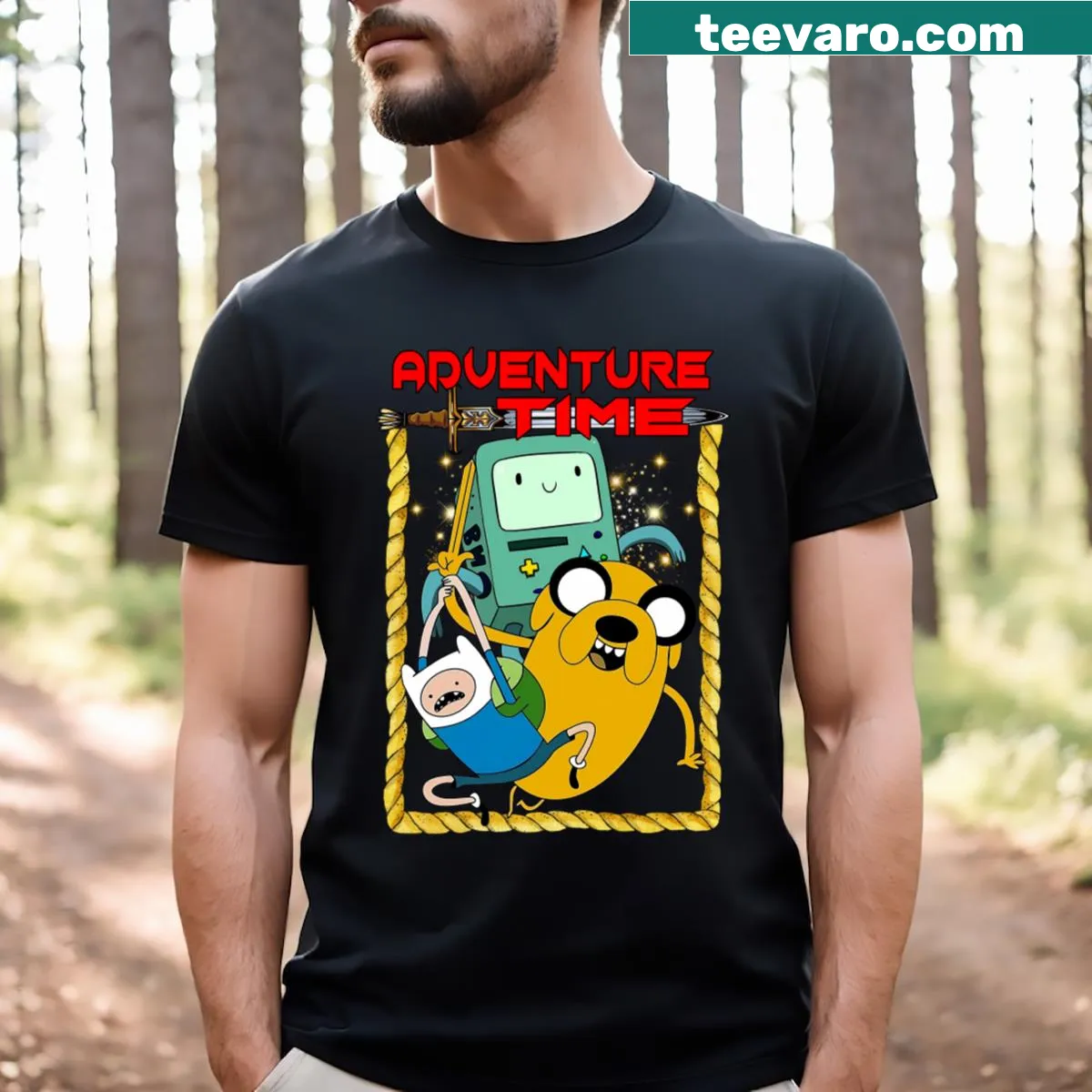 Cute cartoon characters from Adventure Time on a t-shirt — on a men's t-shirt