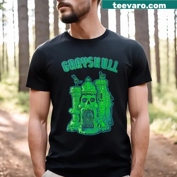 T-shirt featuring an illustration of Castle Grayskull from classic fantasy.