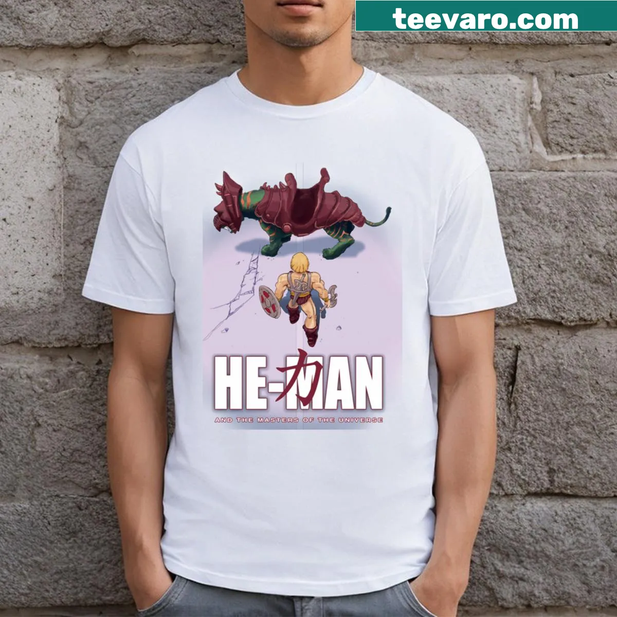 Heman and Akira-themed essential t-shirt with unique illustration — on a men's t-shirt