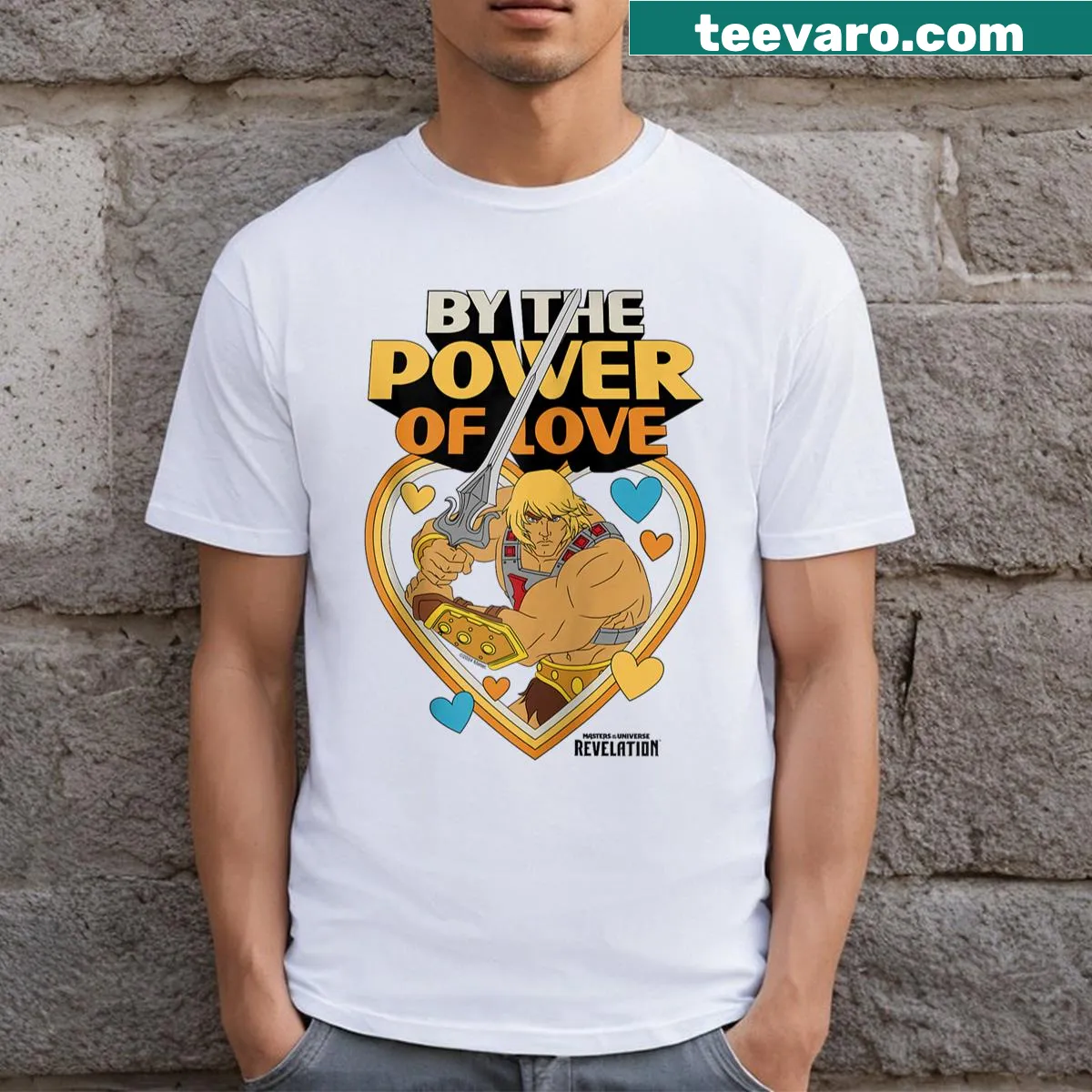 He-Man themed design with 'Power Of Love' text on a T-shirt — on a men's t-shirt