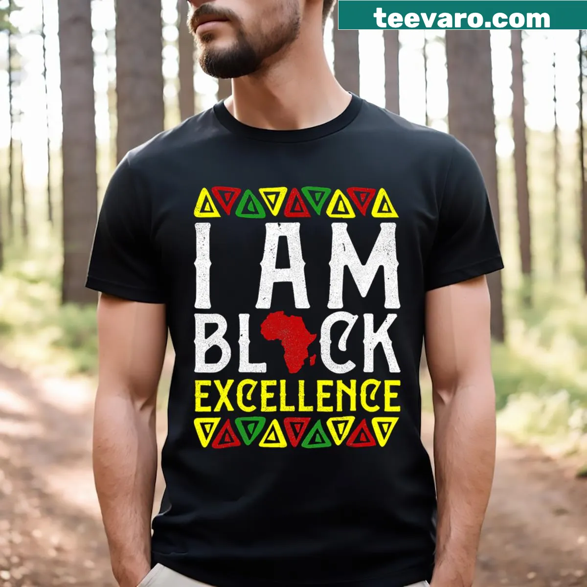 T-shirt celebrating Black excellence and pride in African heritage. — on a men's t-shirt