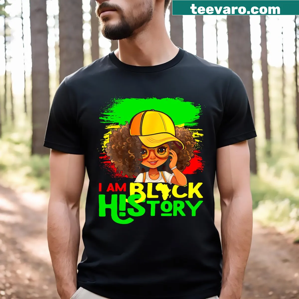 T-shirt featuring the phrase 'I Am Black History' for kids. — on a men's t-shirt