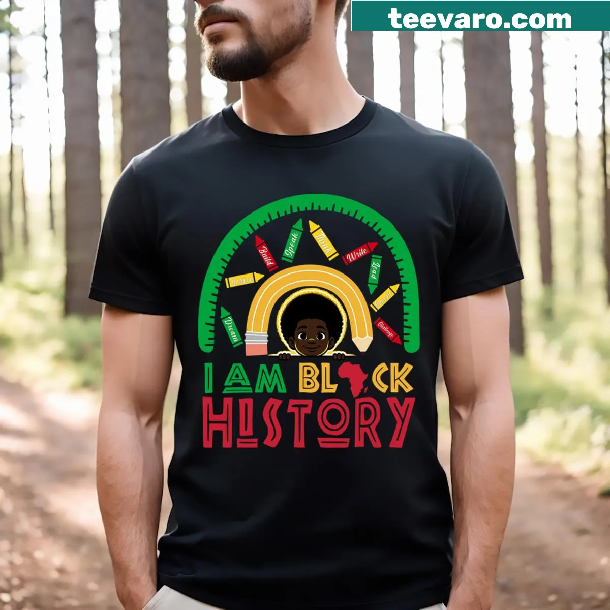 Boys' T-shirt featuring 'I Am Black History' text. — on a men's t-shirt